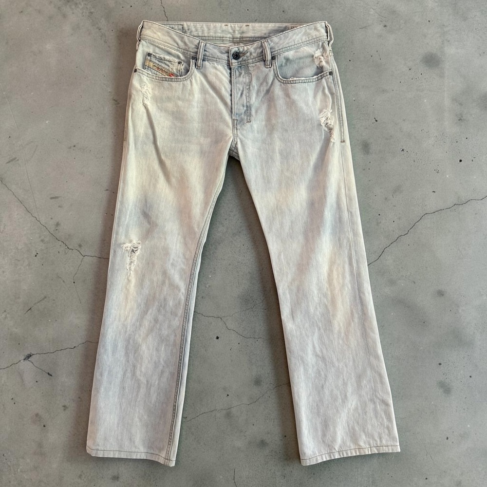 Diesel Zathan Mens Bootcut Jeans 32x30 Light Blue Distressed Made in Italy 008KJ